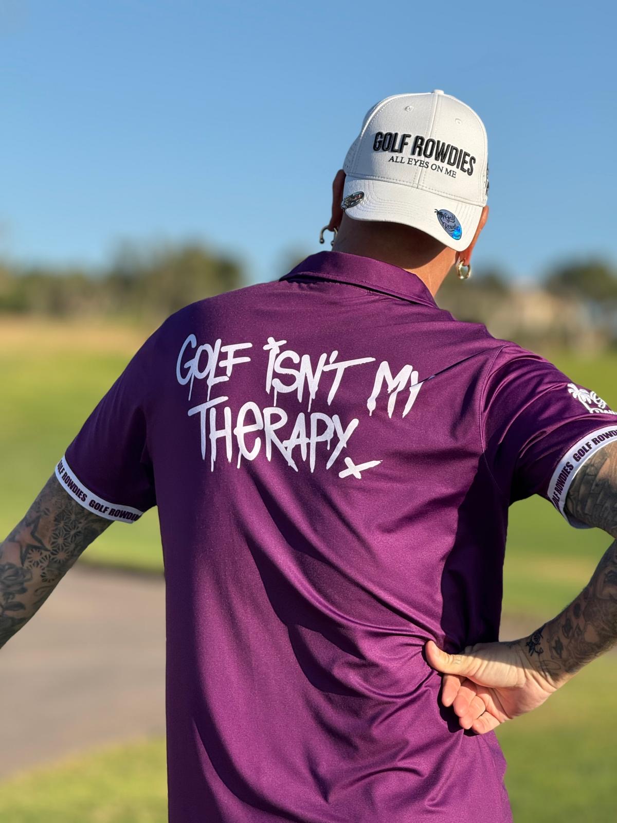 67jersey Men's Polo "Golf isn´t my therapy" - pflaumefarben